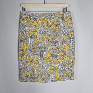 J.Crew Yellow Paisley Print Pencil Skirt Women's‎ Size 4 Career Business